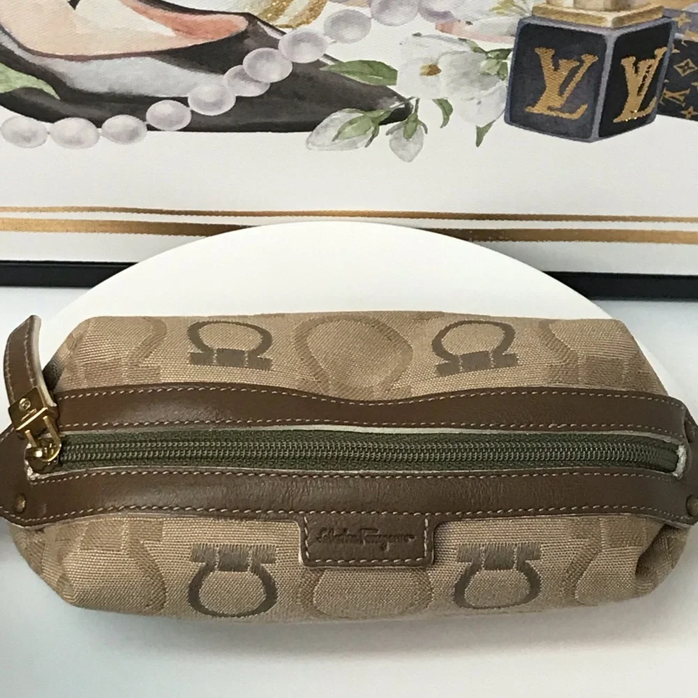 Salvatore Ferragamo Gancini Canvas/Leather Cosmetic Pouch Bag 😍